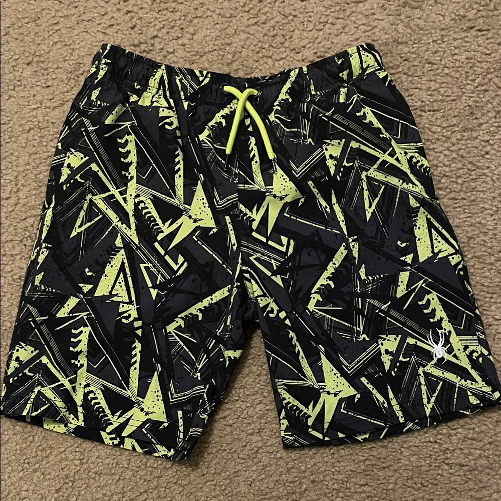 Boy’s Spyder Black and Neon Green Board Shorts